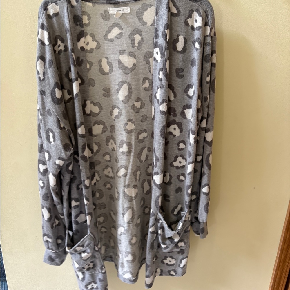 Maurices Gray Animal Print Cardigan